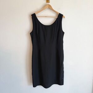 Vintage Nancy Crystal 100% Silk Shift Dress 14 Black 90s Minimalist LBD Classic